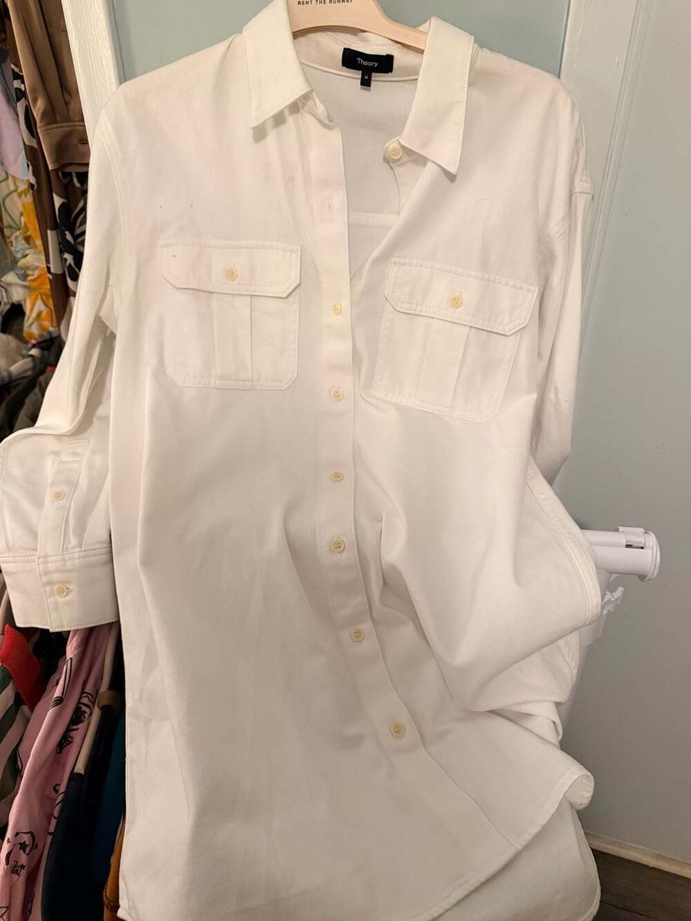 Theory Women's White Utility Button-Down Shirt Dress